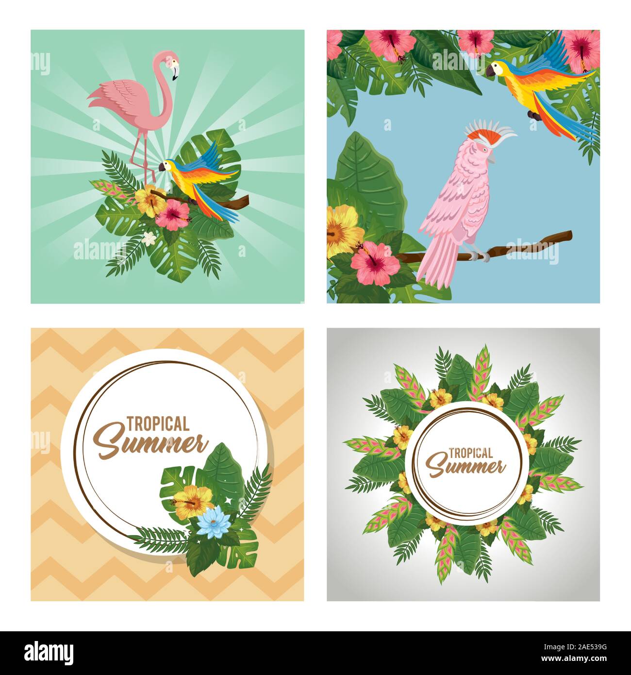 set scenes of tropical summer poster with animals exotics Stock Vector ...