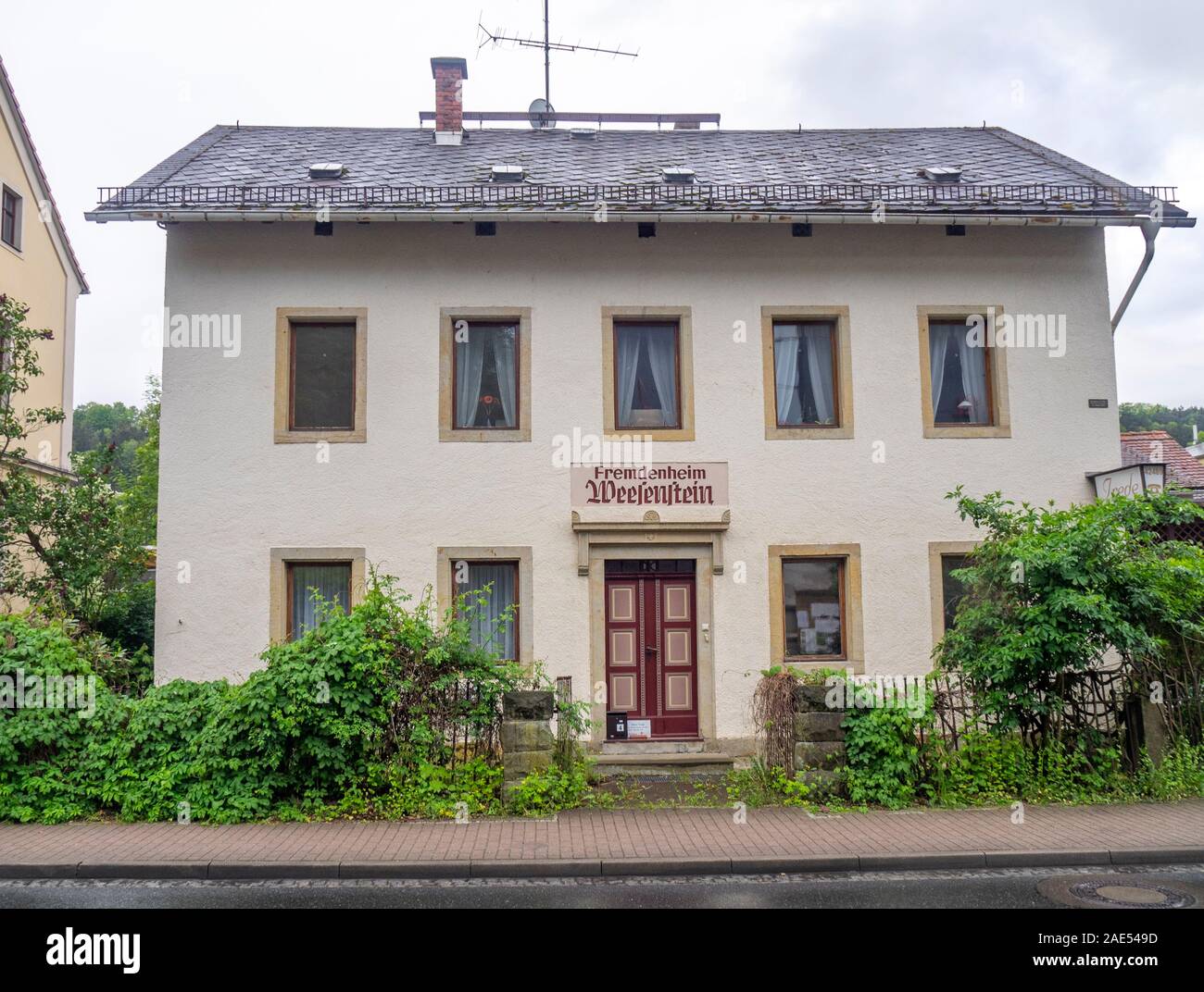 Hostel hotel accommodation in spa town Bad Schandau Saxony Germany. Stock Photo