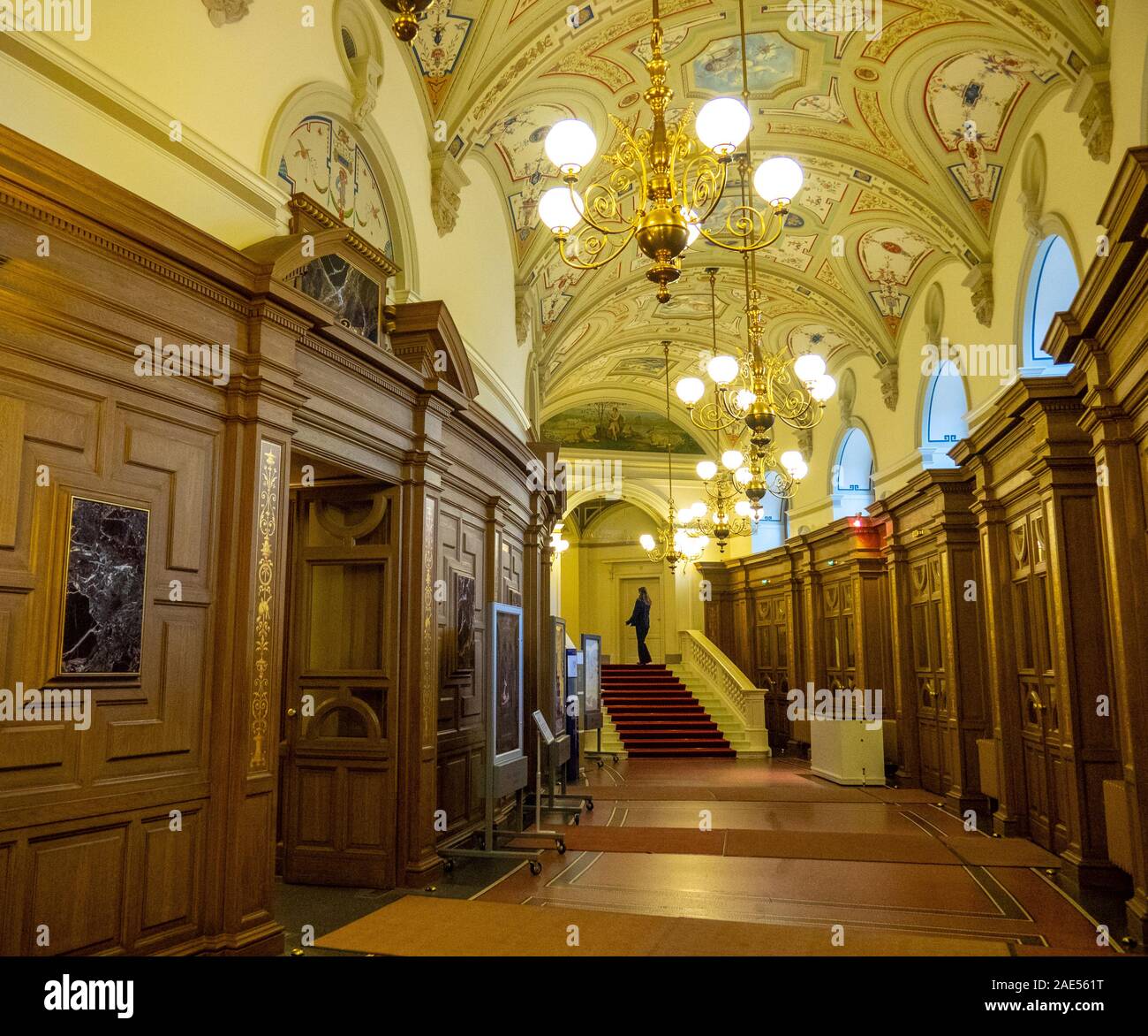 Inside foyer of Semperoper Dresden opera house and concert hall in Theaterplatz  Dresden Saxony Germany. Stock Photo