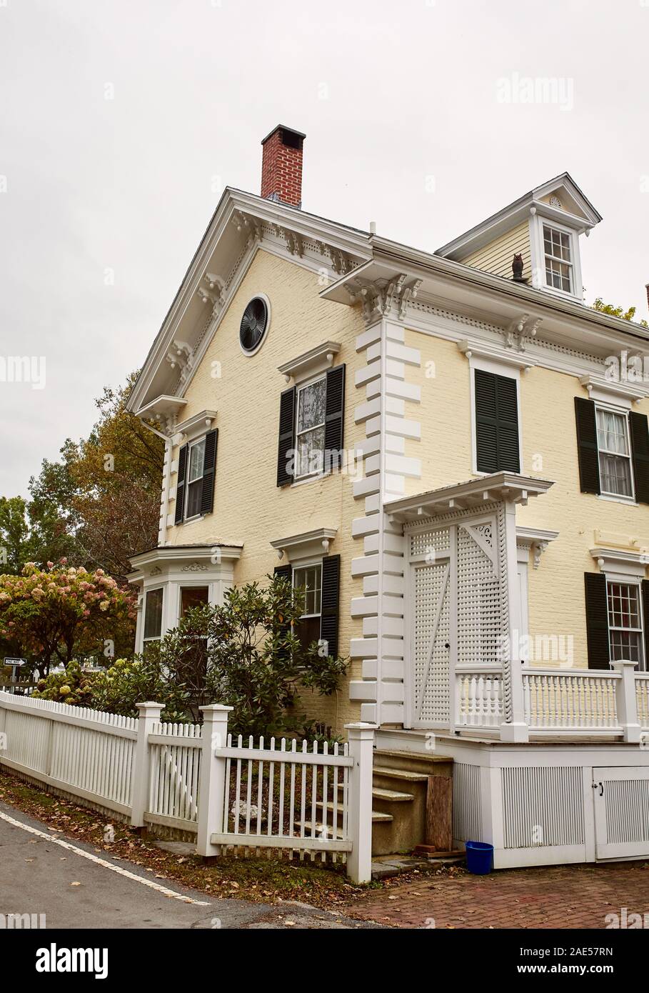 Woodstock, Vermont September 30th, 2019 Residential neighborhood with historic homes on a