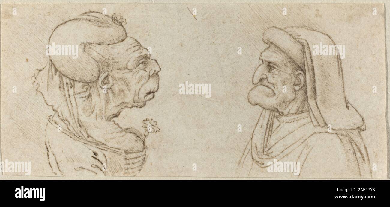 Two Grotesque Heads; 1510s? Francesco Melzi after Leonardo da Vinci, Two Grotesque Heads, 1510s Stock Photo