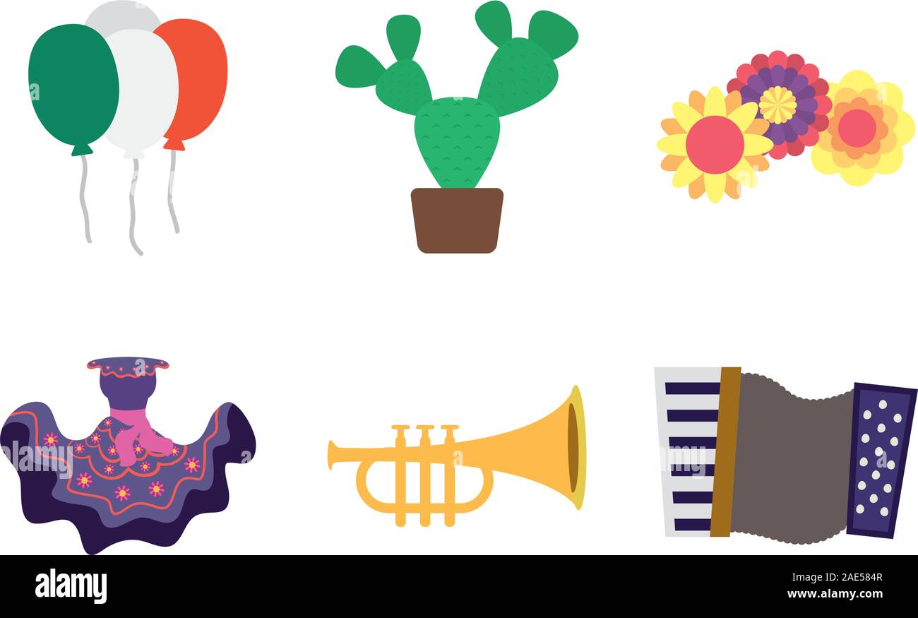 bundle of mexican set icons Stock Vector