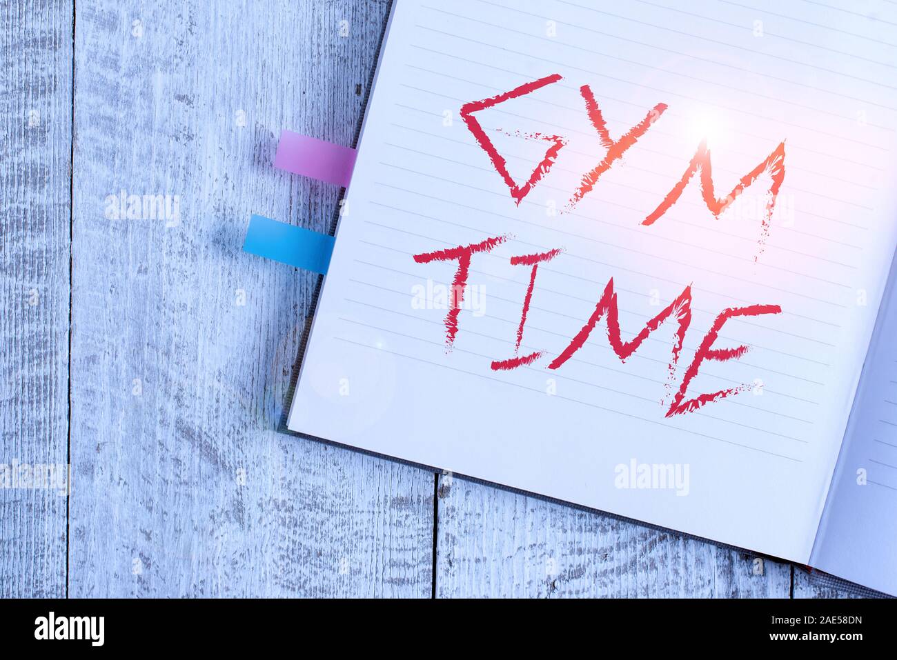 Working Out Notes Writing note showing Gym Time. Business concept for a motivation to ...