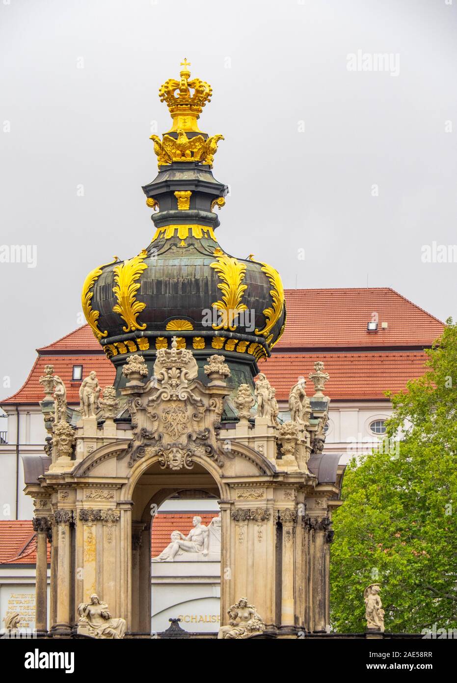 Gold gilded Kronentor gateway entrance to Zwinger Altstadt Dresden Saxony Germany. Stock Photo