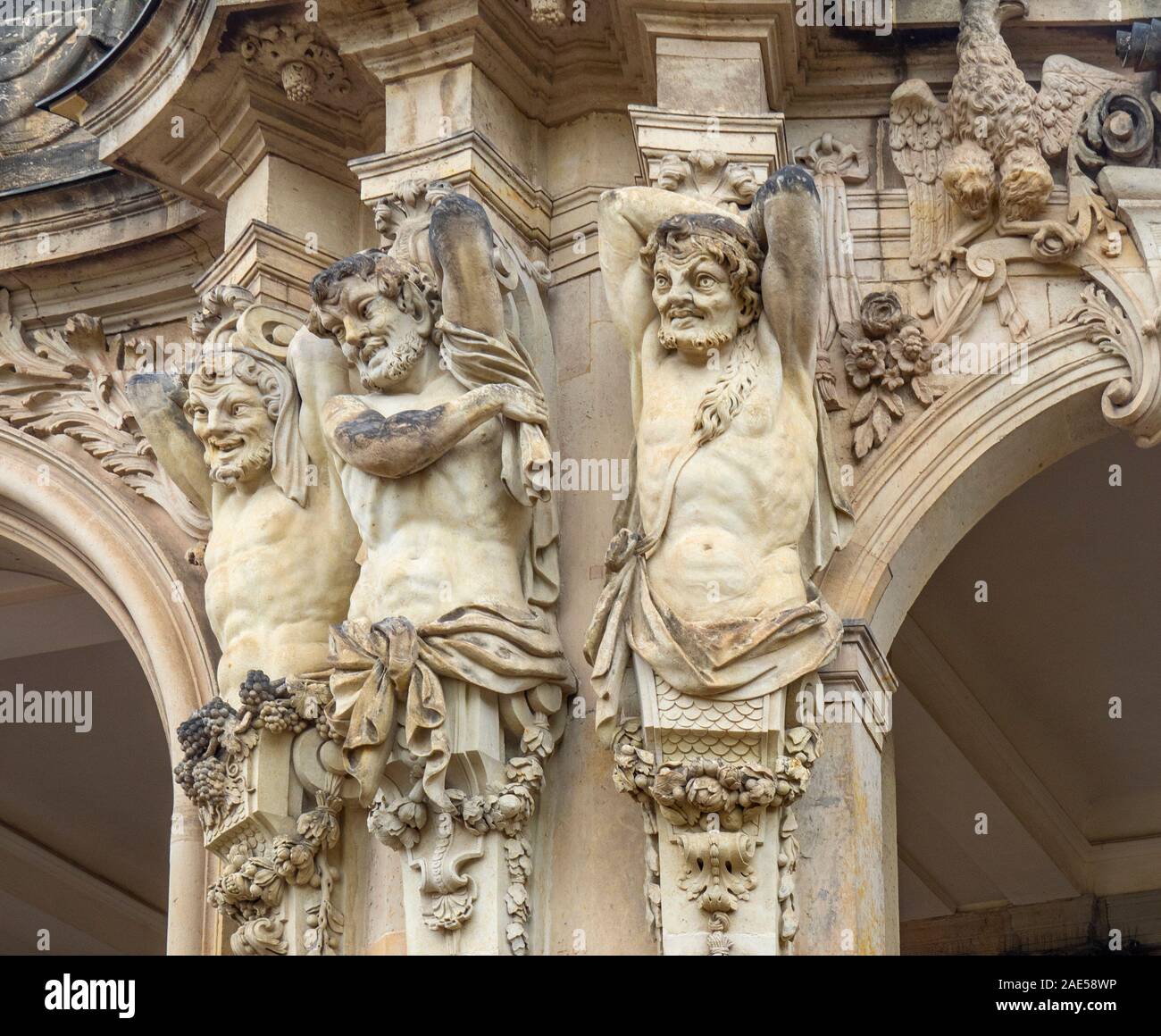 Detail stone sculptures and statues on the walls of the Glockenspiel