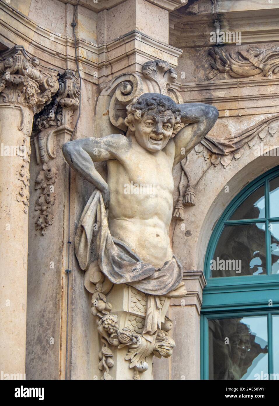Detail stone sculptures and statues on the walls of the Glockenspiel