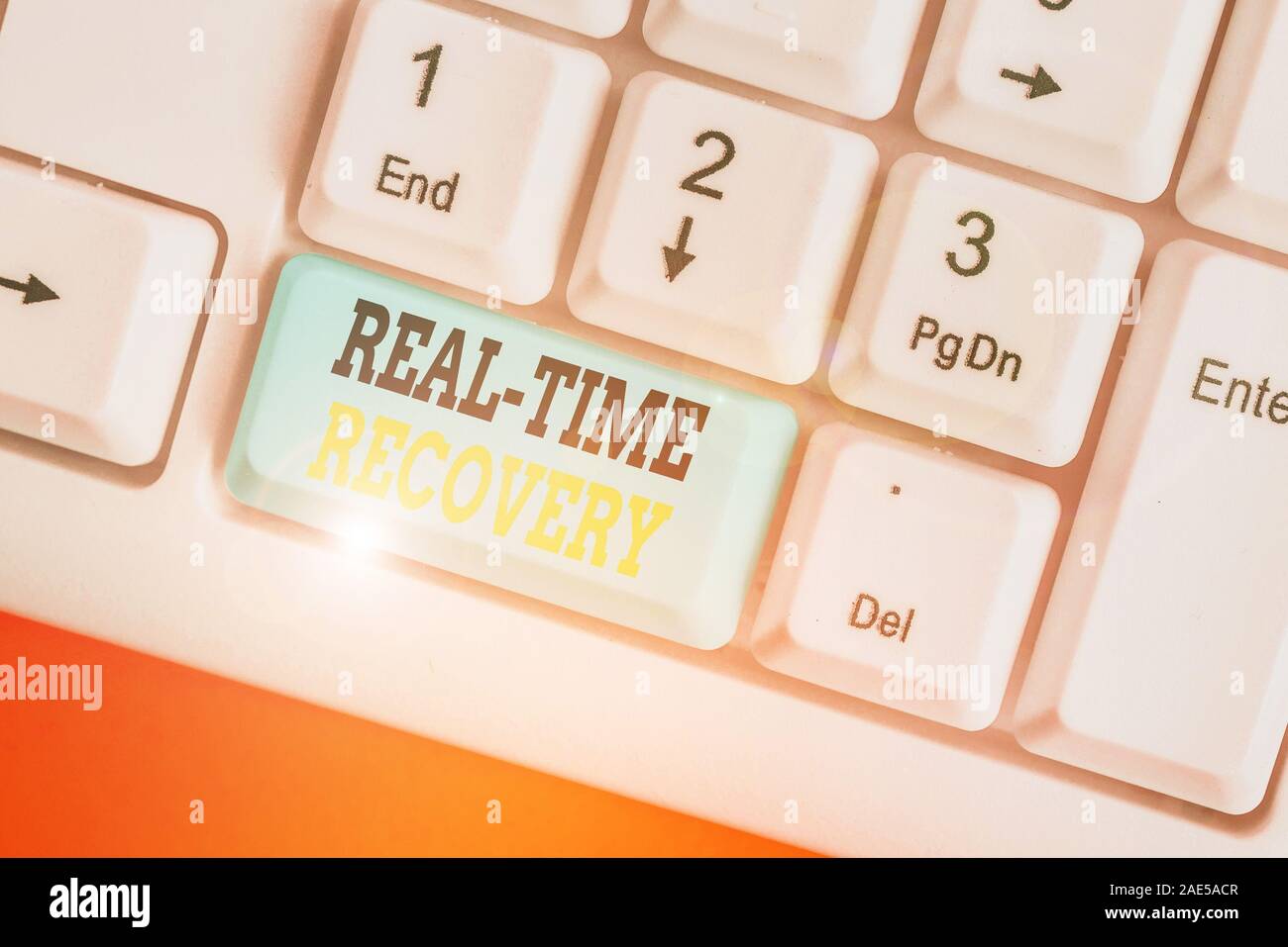 Writing note showing Real Time Recovery. Business concept for maximum ...