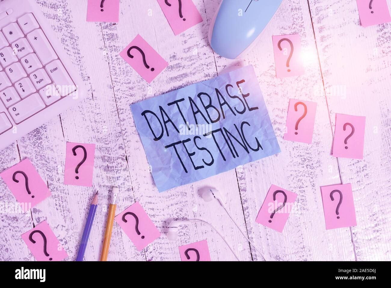 Handwriting text writing Database Testing. Conceptual photo involves the retrieved values from the database by the web Writing tools, computer stuff a Stock Photo