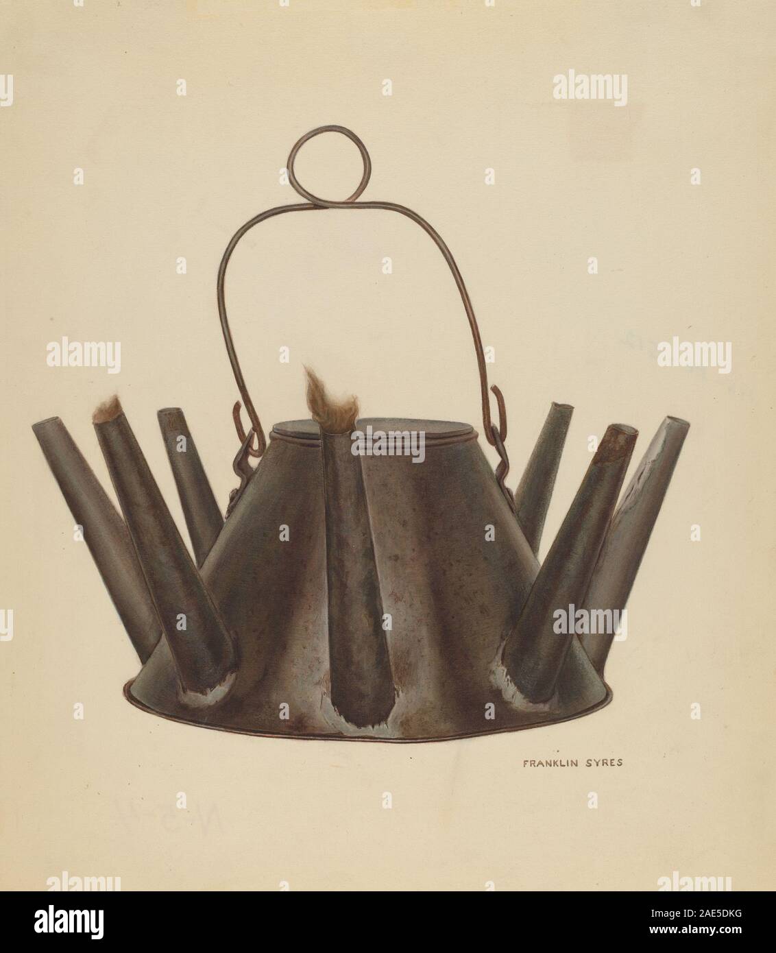 Lard Oil Lamp; circa 1940 date Franklyn Syres, Lard Oil Lamp, c 1940