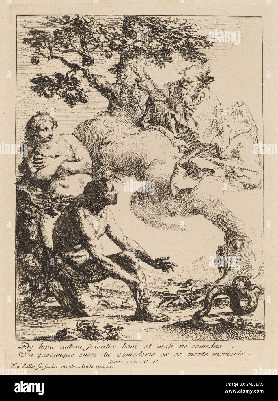 God Commanding Adam and Eve; 1760s date Franz Karl Palko, God Commanding Adam and Eve, 1760s Stock Photo