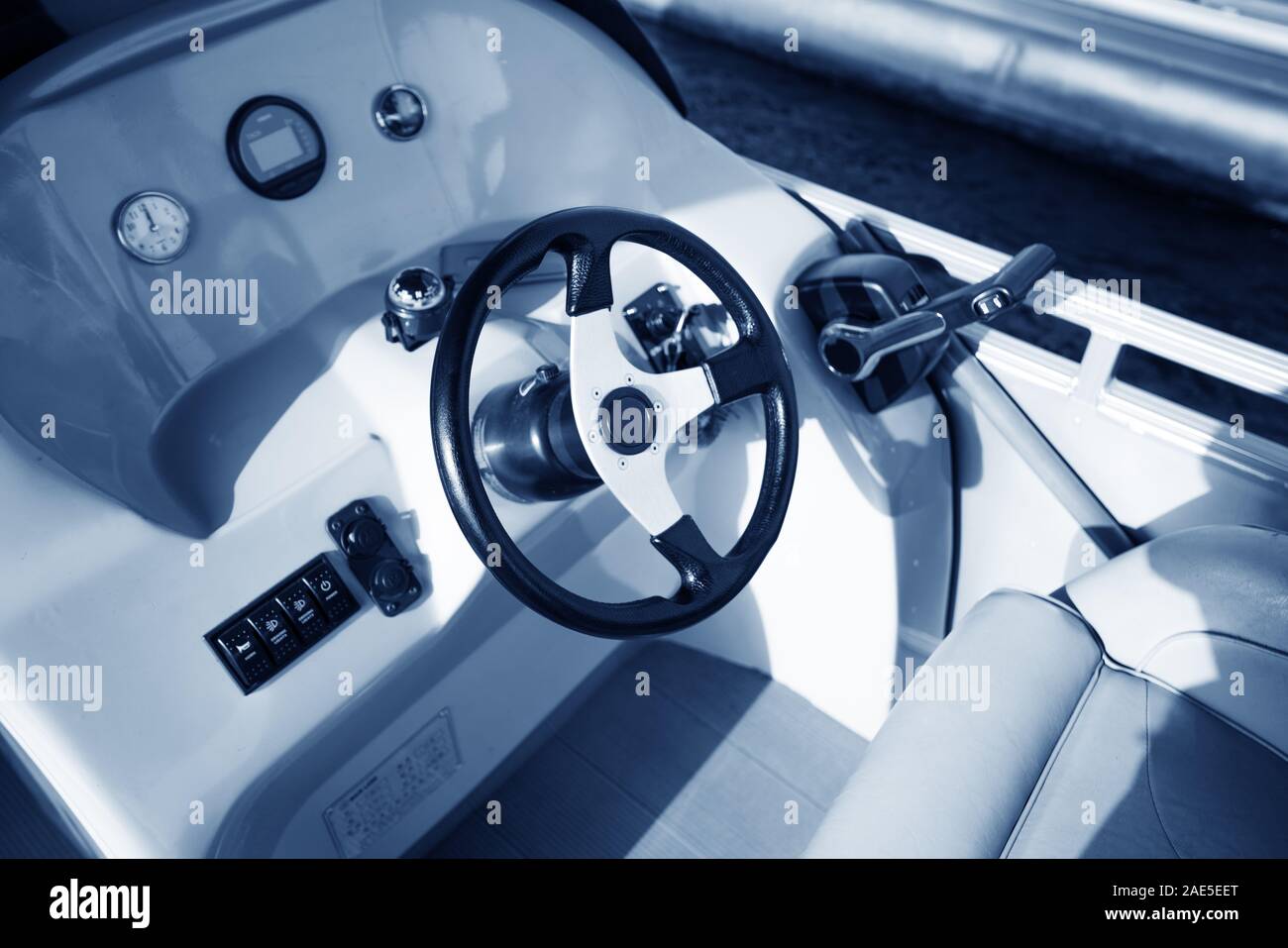 steering wheel on a luxury yacht cabin Stock Photo Alamy