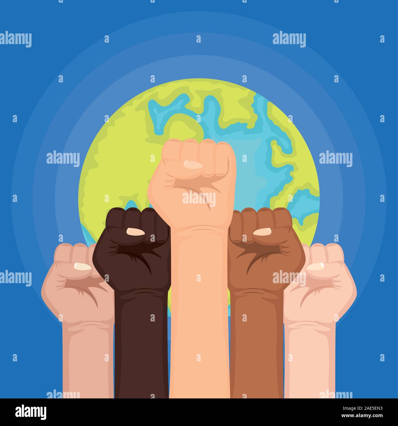 Interracial Hands Fist With World Planet Earth Stock Vector Image And Art