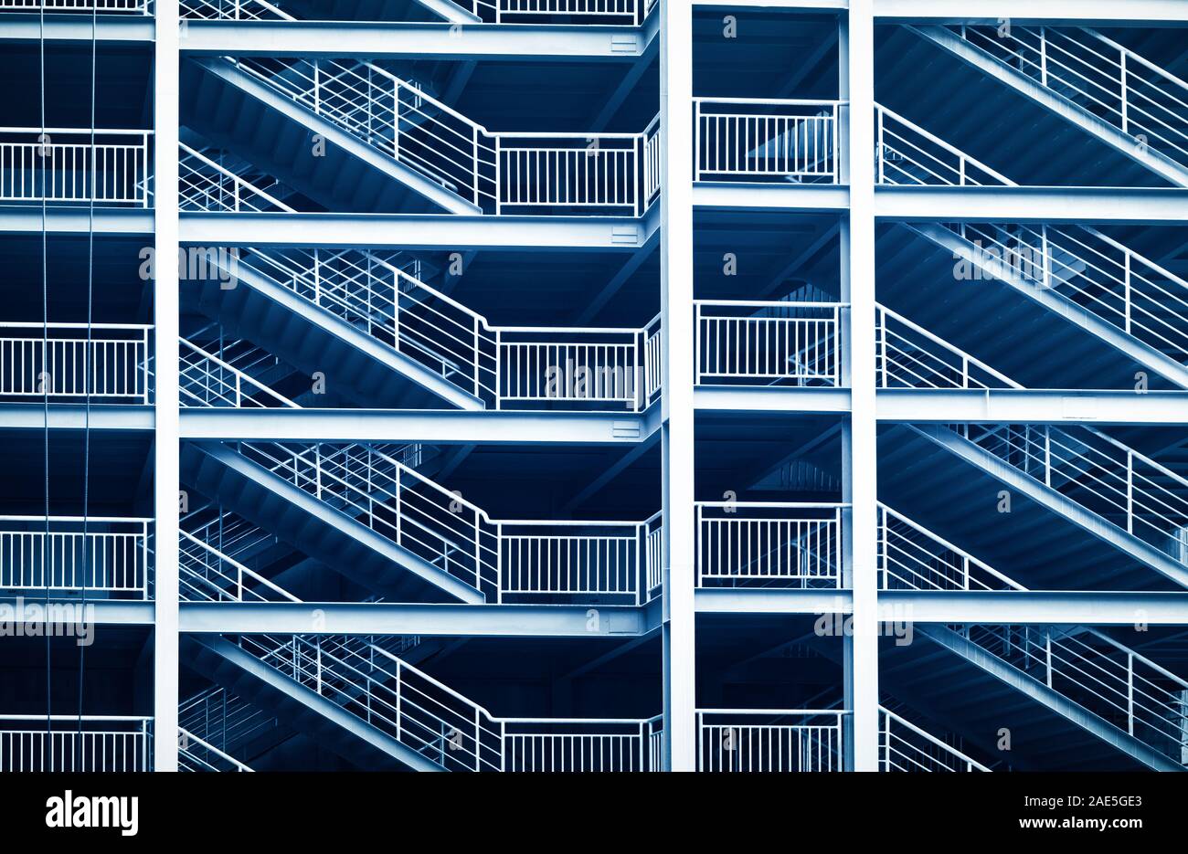 Modern interior abstract fragment with steel railings and stairs made ...
