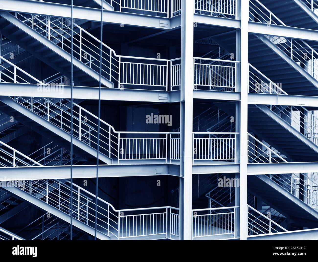 Modern interior abstract fragment with steel railings and stairs made ...