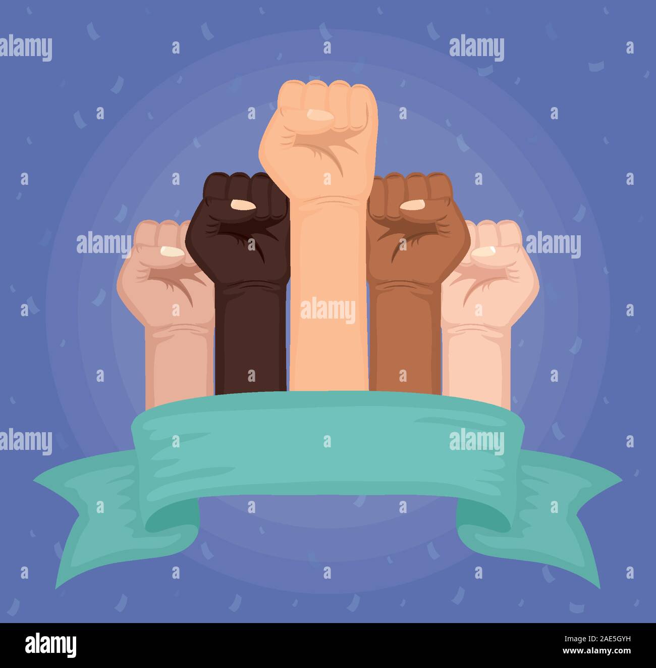 interracial hands fist with ribbon frame Stock Vector