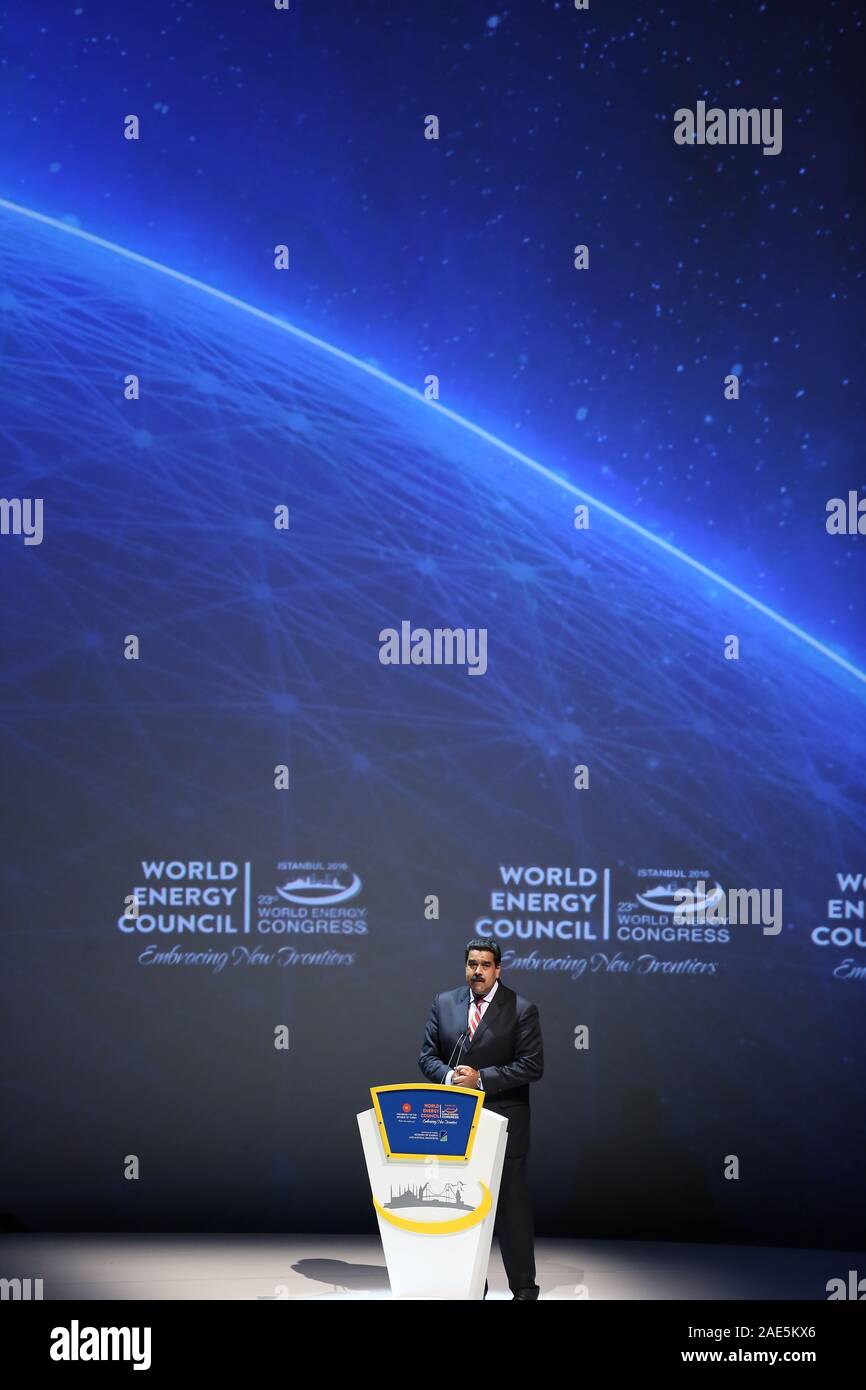 ISTANBUL, TURKEY - OCTOBER 10: Government of Venezuela President Nicolas Maduro speech during at the 23rd World Energy Congress opening ceremony on October 10, 2016 in Istanbul, Turkey. Stock Photo