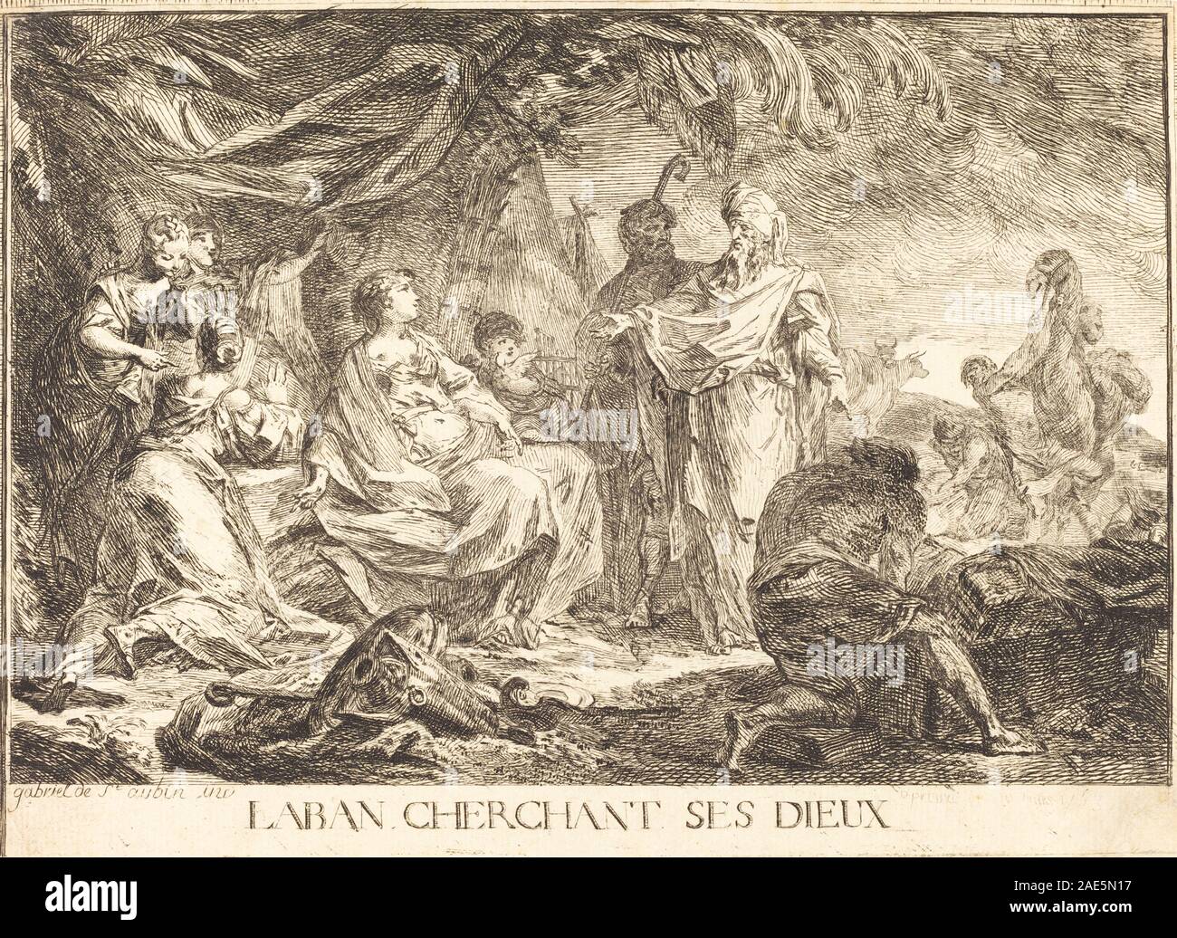 Laban Seeking His Gods, 1753 by Gabriel Jacques de Saint-Aubin depicts ...