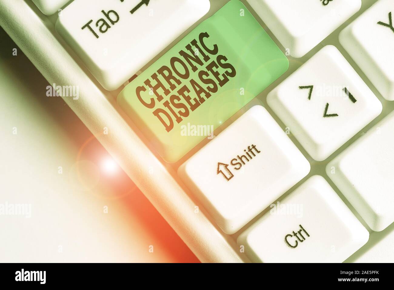Conceptual hand writing showing Chronic Diseases. Concept meaning A disease or condition that lasts for longer time Stock Photo