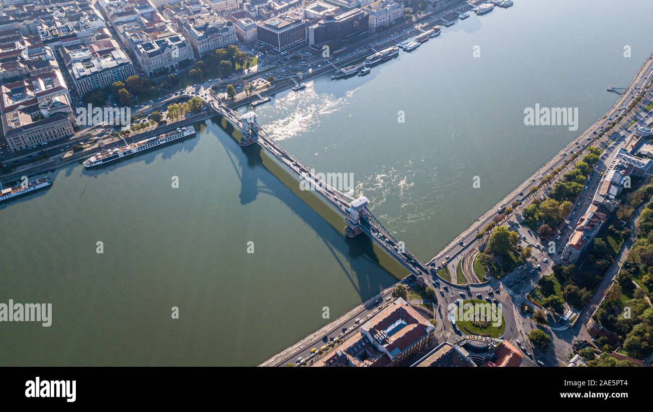 Széchenyi Chain Bridge, Széchenyi Lánchíd, Budapest, Hungary Stock Photo