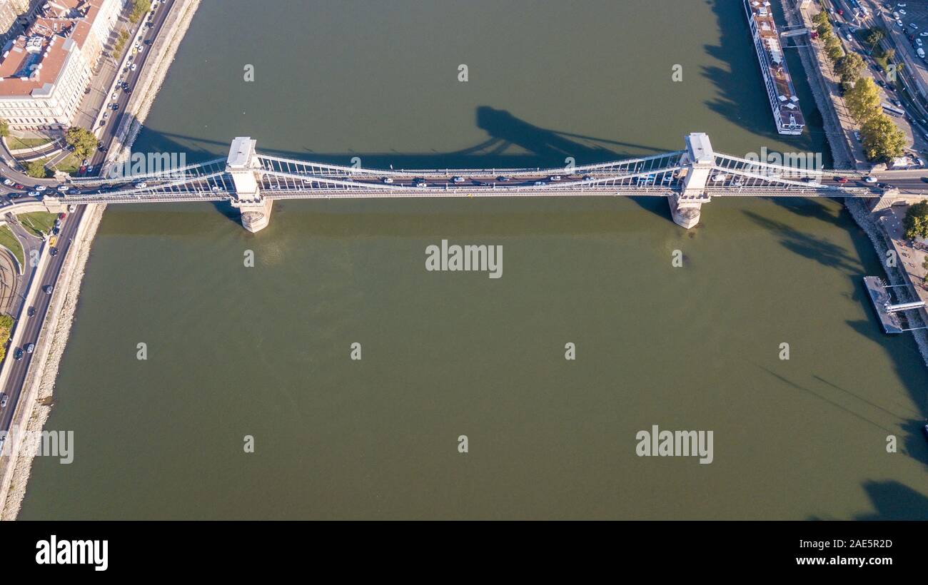 Széchenyi Chain Bridge, Széchenyi Lánchíd, Budapest, Hungary Stock Photo