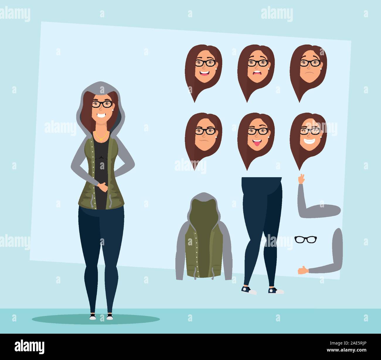 beautiful young woman with glasses set faces character Stock Vector ...
