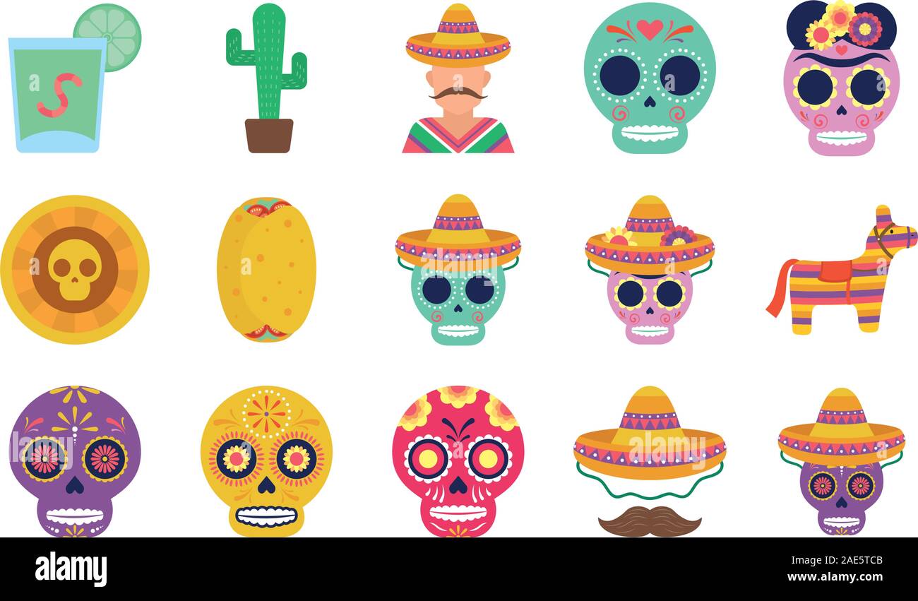 bundle of mexican set icons Stock Vector