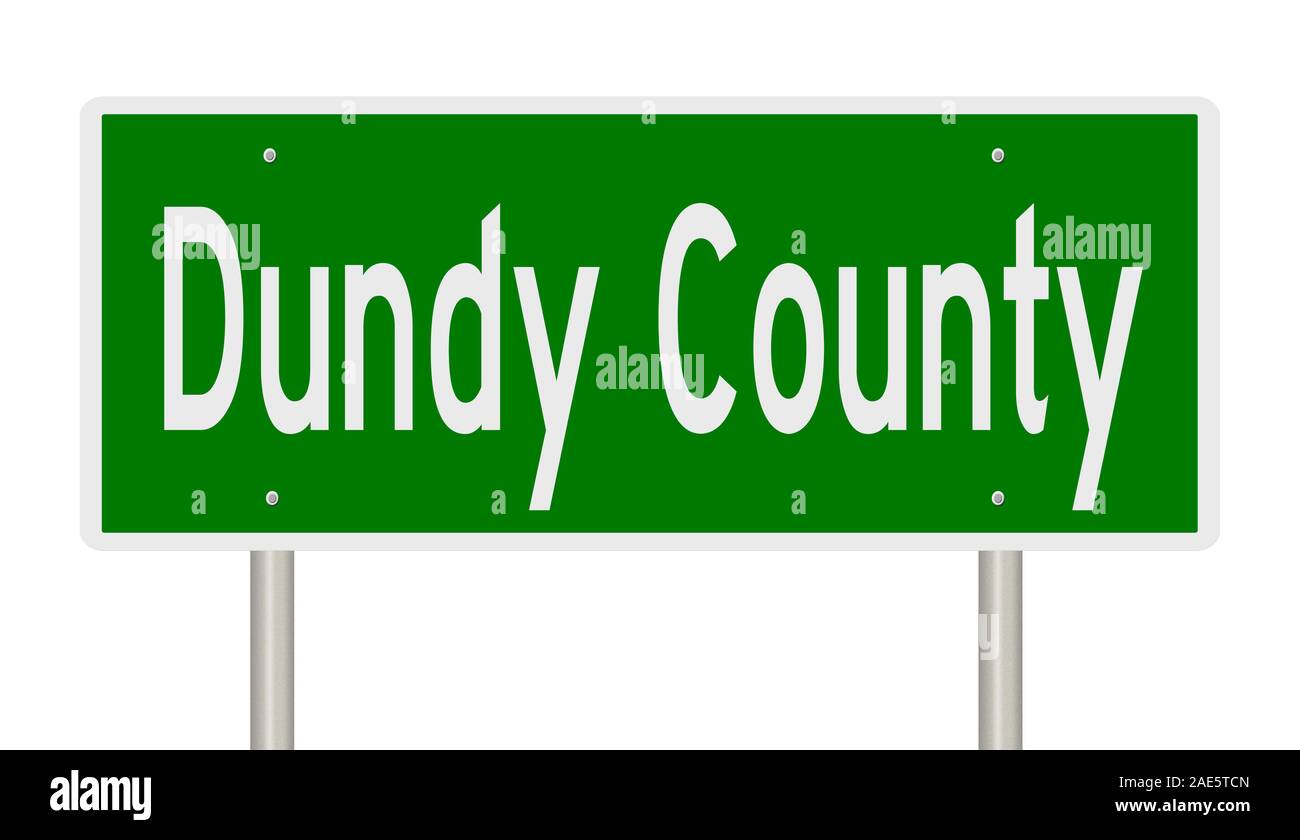 Rendering of a 3d green highway sign for Dundy County in Nebraska Stock