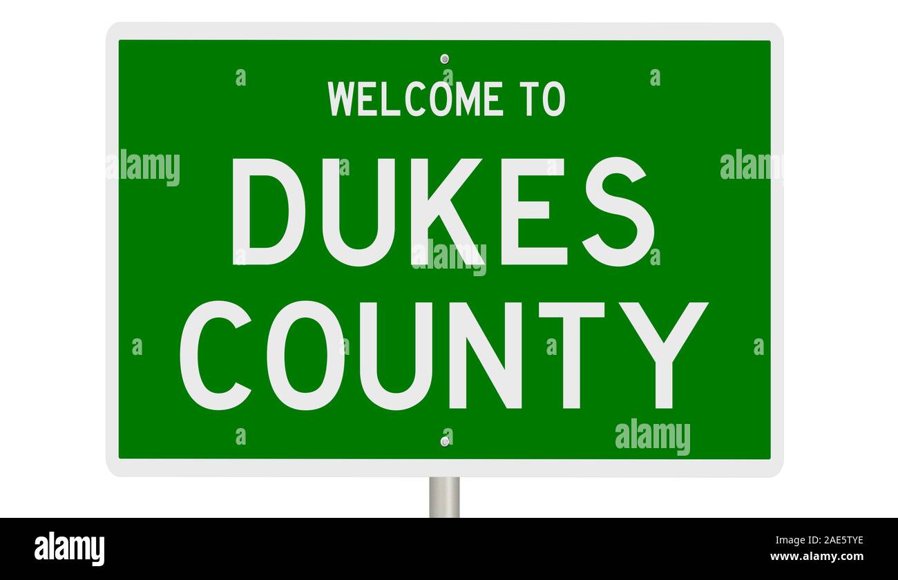 Rendering of a 3d green highway sign for Dukes County Stock Photo