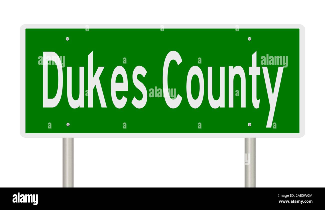 Rendering of a 3d green highway sign for Dukes County Stock Photo