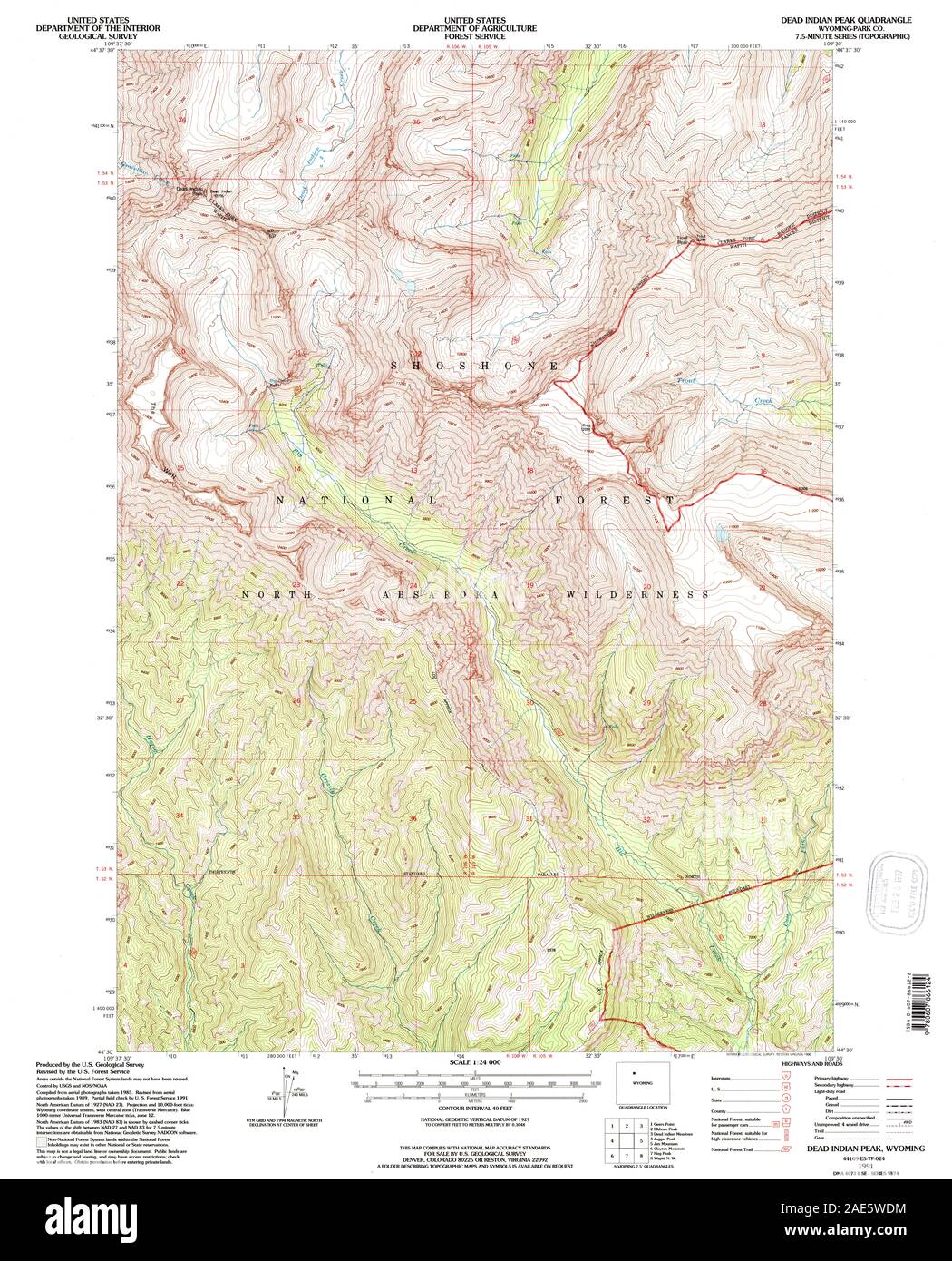 WY Dead Indian Peak 339131 1991 24000 Restoration Stock Photo - Alamy