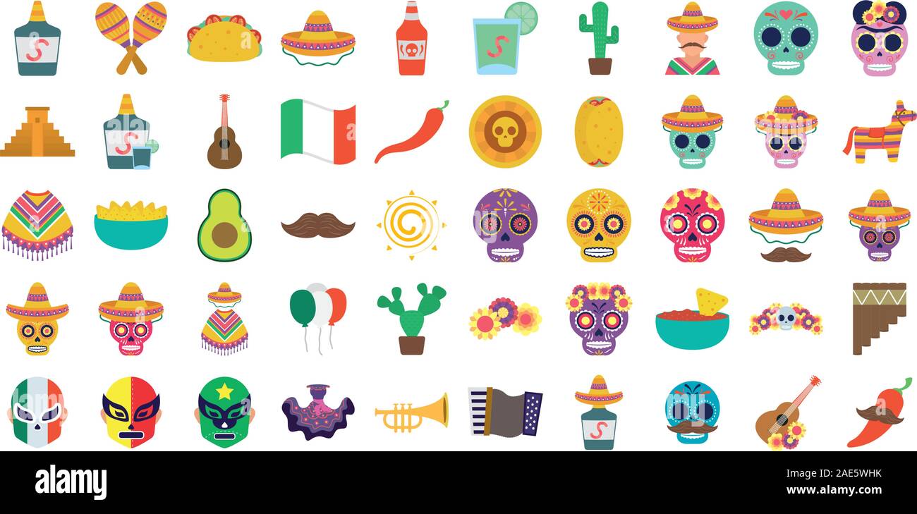 bundle of mexican set icons Stock Vector