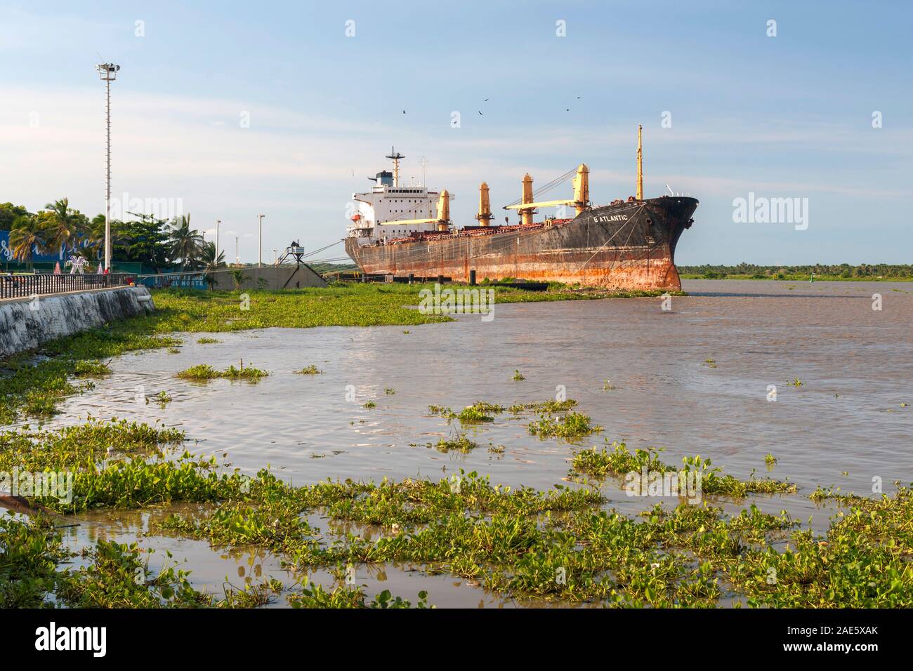 Industrial ship on the Magdalena River in Barranquilla, Colombia. Stock Photo
