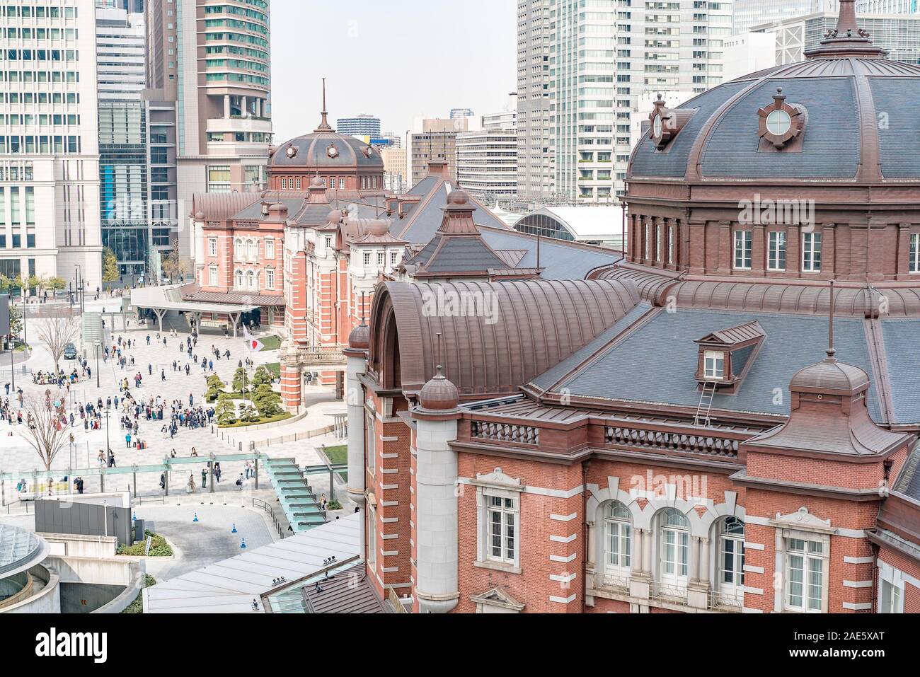 TOKYO, JAPAN - March 25 2019: Tokyo Station in Tokyo, Japan. Open in 1914, a major a railway station near the Imperial Palace grounds and Ginza commer Stock Photo