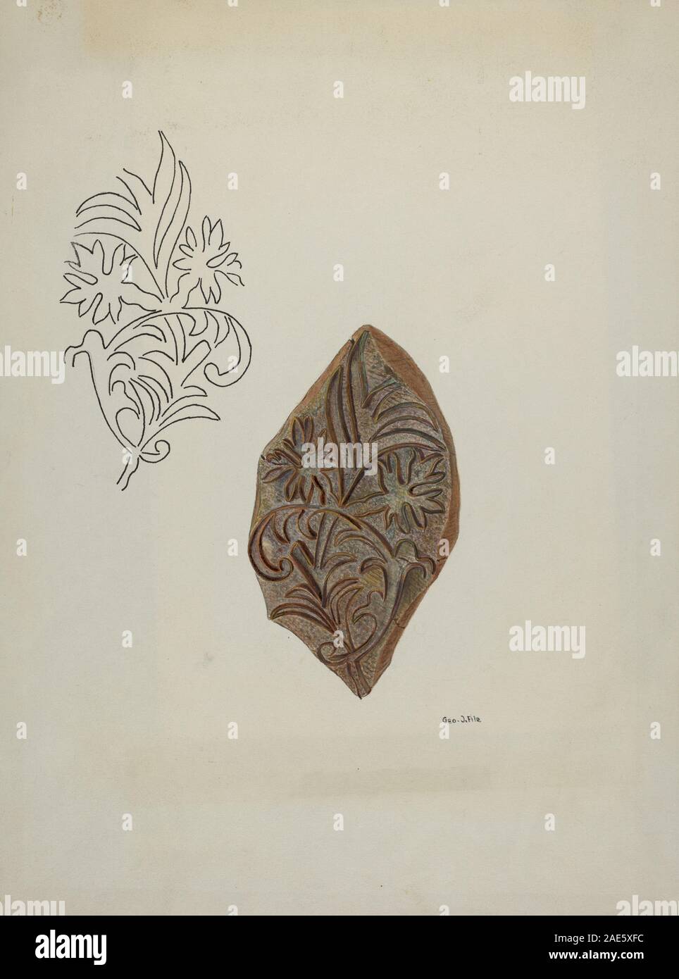 Calico Printing Block; c. 1941 File, Calico Printing Block, c