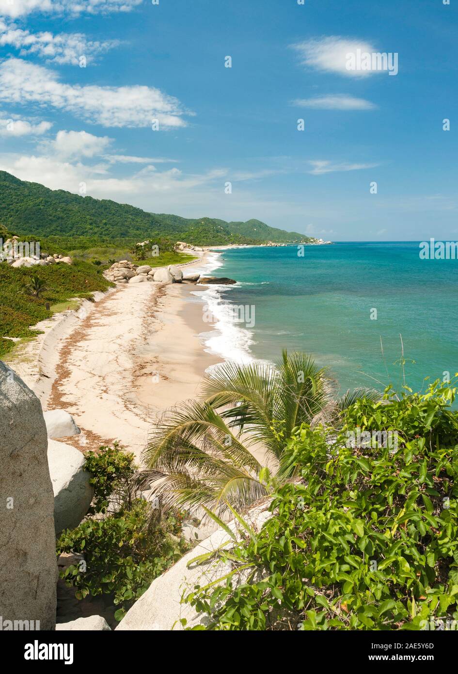 Landscape scenery in Tayrona National Park near Santa Marta in Colombia. Stock Photo