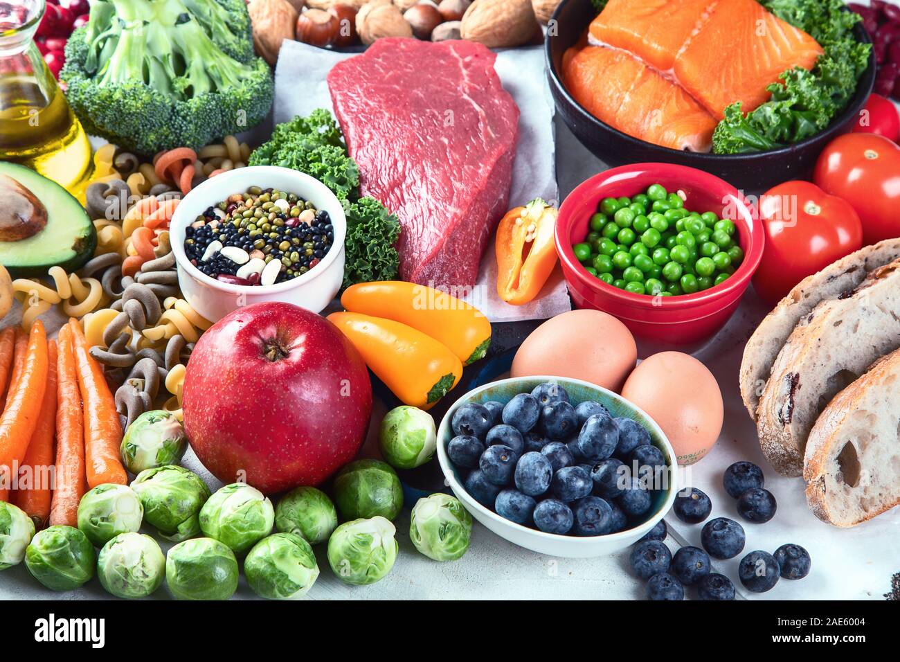 Balanced diet food background. Healthy food clean eating concept. Foods