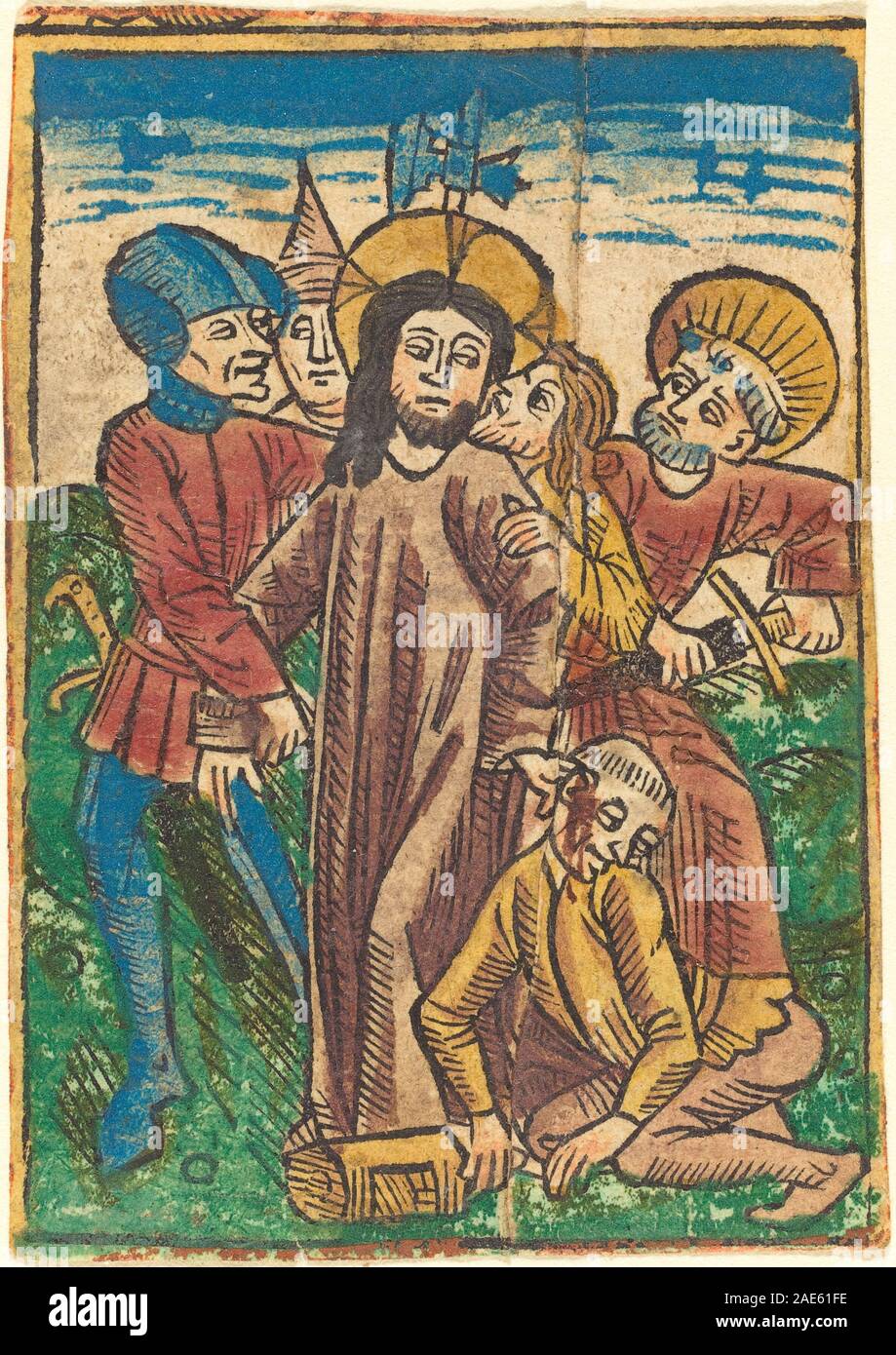 Religious Expression A c.1490 German painting depicting the betrayal of Christ, showing ...