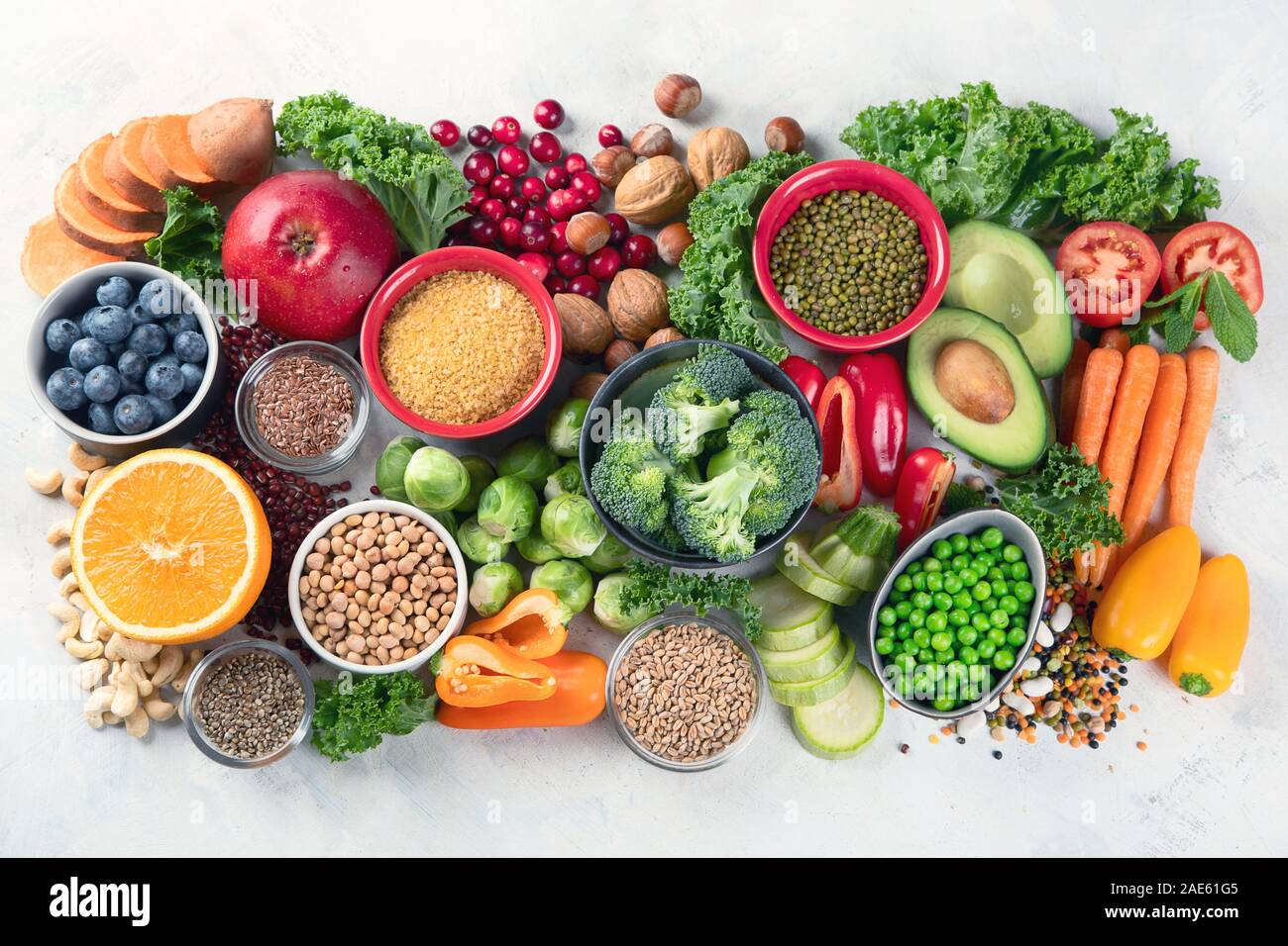 Health vegan and vegetarian food concept. Foods high in antioxidants