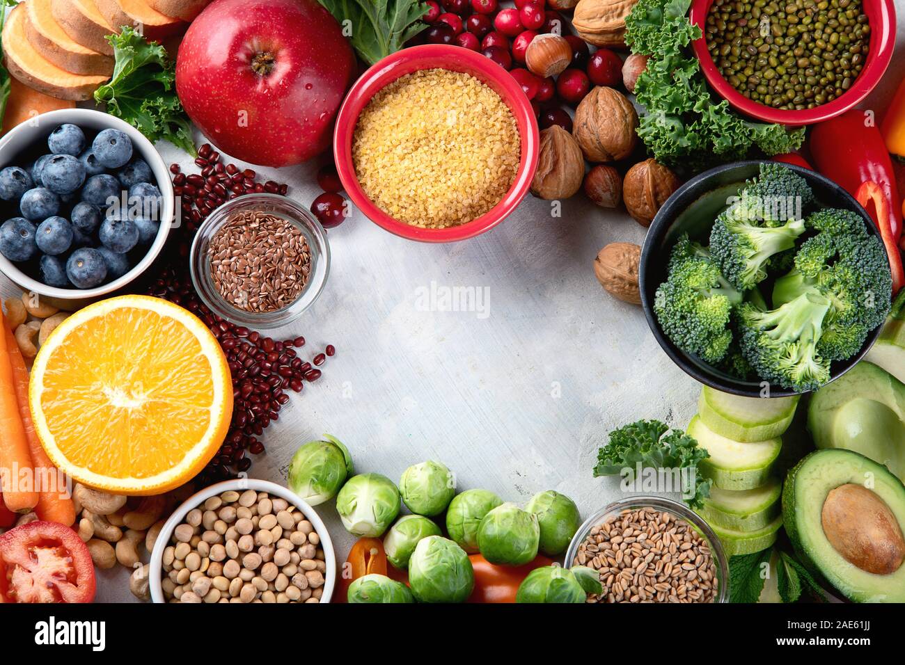 Health vegan and vegetarian food concept. Foods high in antioxidants