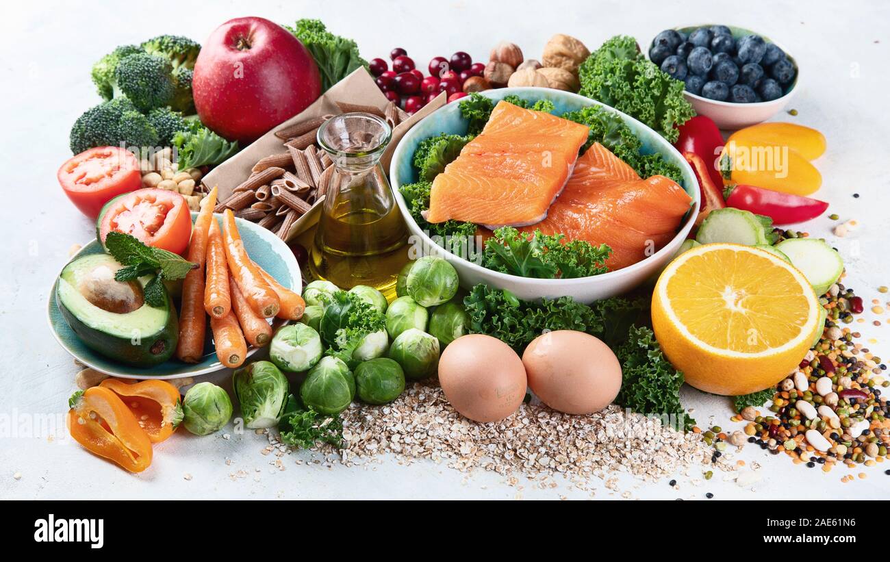 Healthy food with dietary fiber, antioxidants, minerals and vitamins. Detox and clean eating