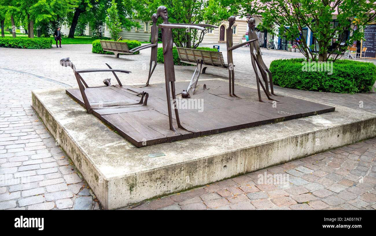 Iron and steel sculpture Vertschaupet II by Schang Hutter sculptor in Erhard-Hübener Platz Altstadt Magdeburg Saxony-Anhalt Germany. Stock Photo