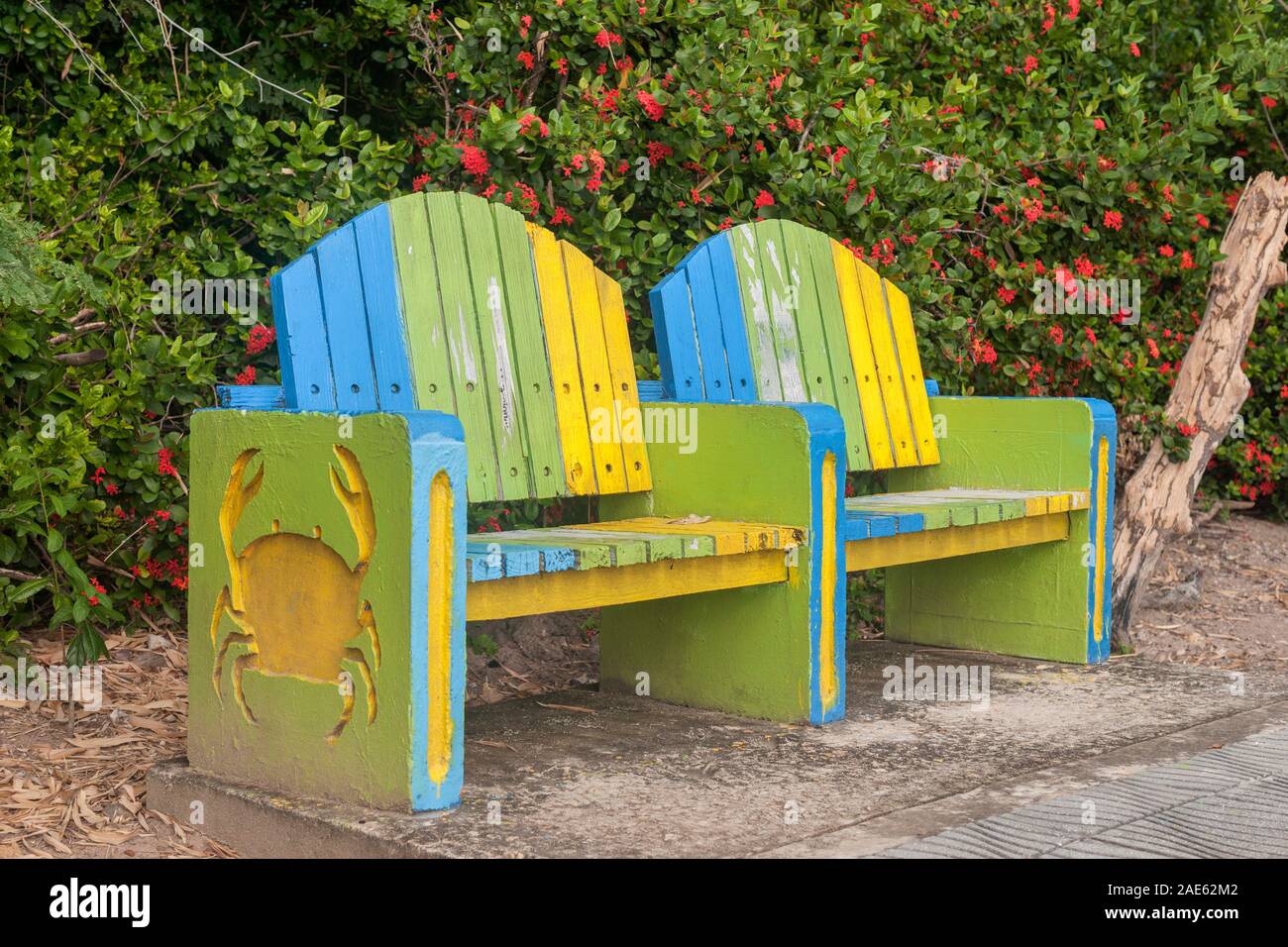 Public bench on Santa Catalina island, adjoining Providencia island, Colombia. Stock Photo