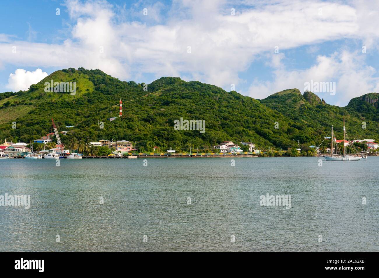 View of Providencia island from Santa Catalina island in Colombia. Stock Photo