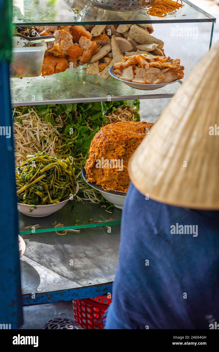 Typical Vietnamese Street Food Stall And Ingredients For Noodle Soup