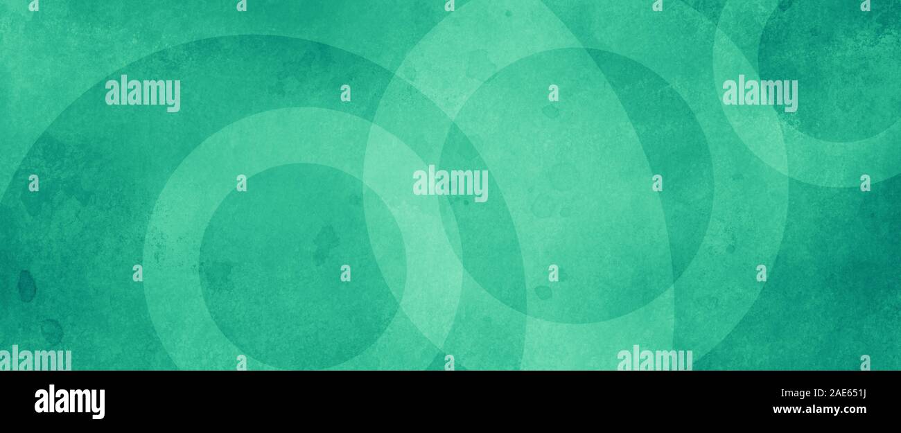 Green abstract background with white circle rings in faded distressed vintage grunge texture design, old geometric pattern paper in modern art design Stock Photo