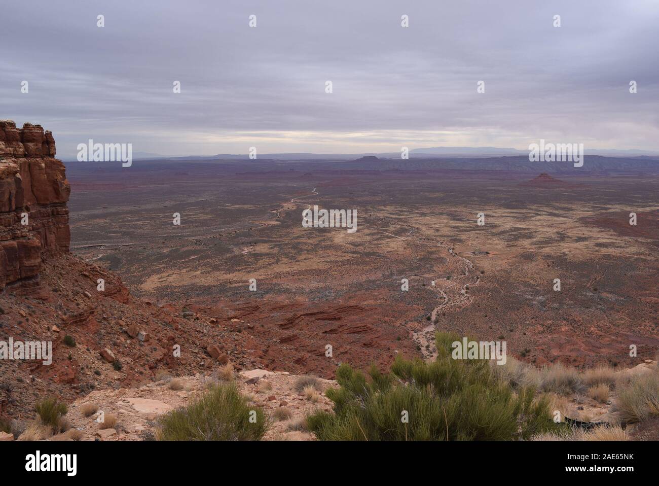 Utah State Route 261 stretches off into the distance into Navajo country.  Taken from the Moki Dugway. Stock Photo