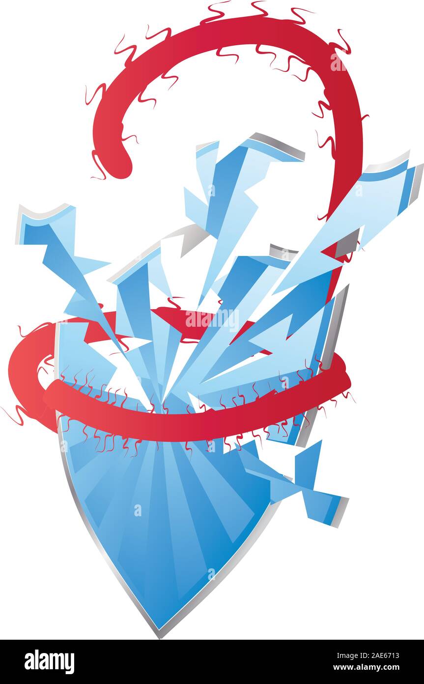 Deadly Ebola virus attacks the blue shield. Stock Vector