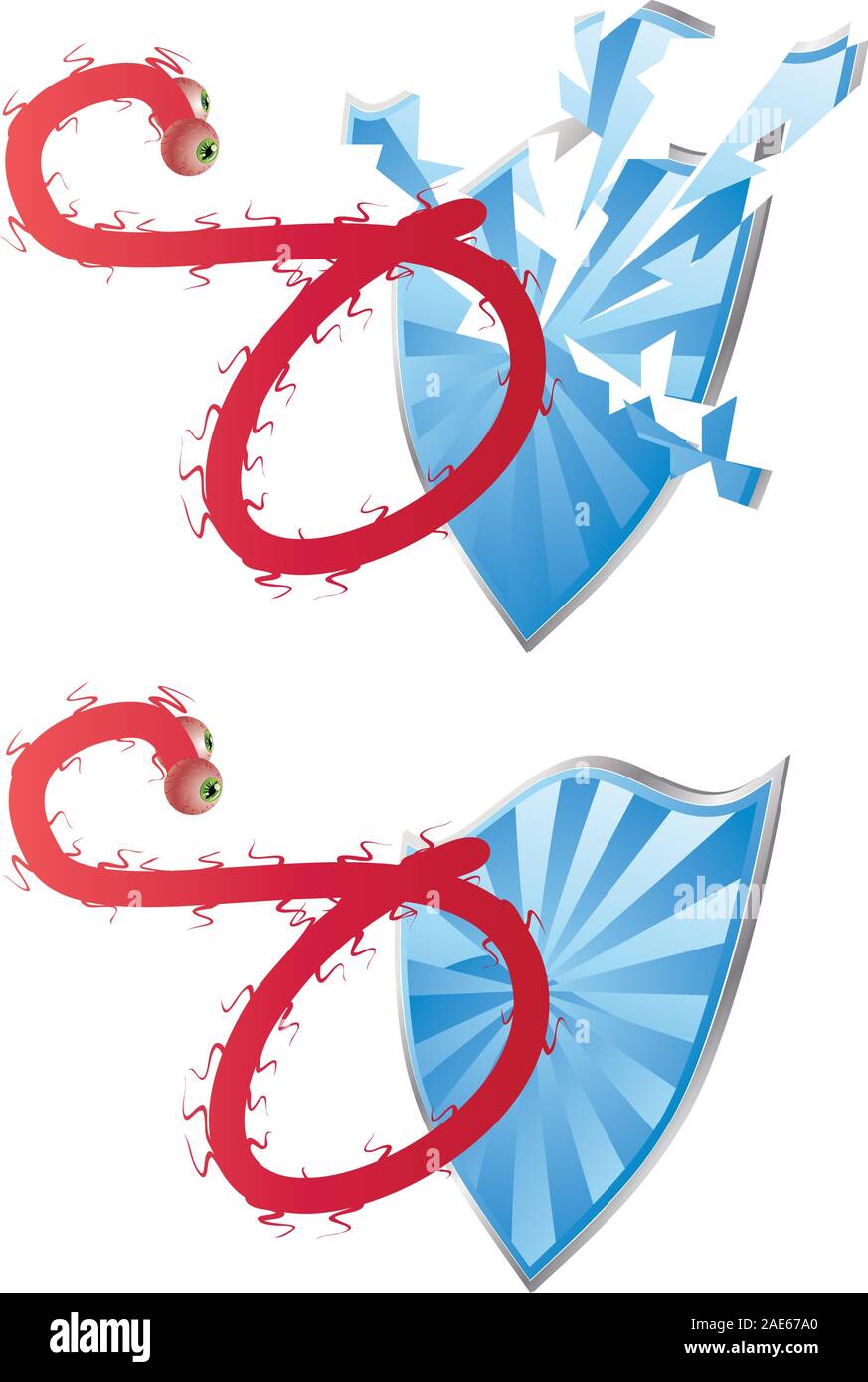 Deadly Ebola virus attacks the blue shield. Stock Vector