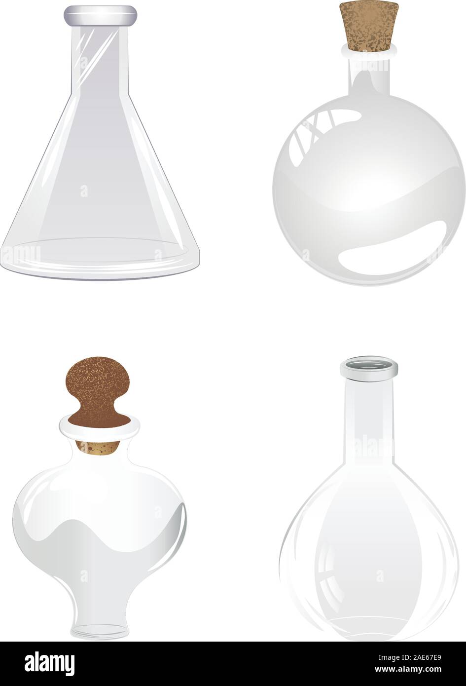 Glass empty bottle, laboratory flask design illustration. Stock Vector