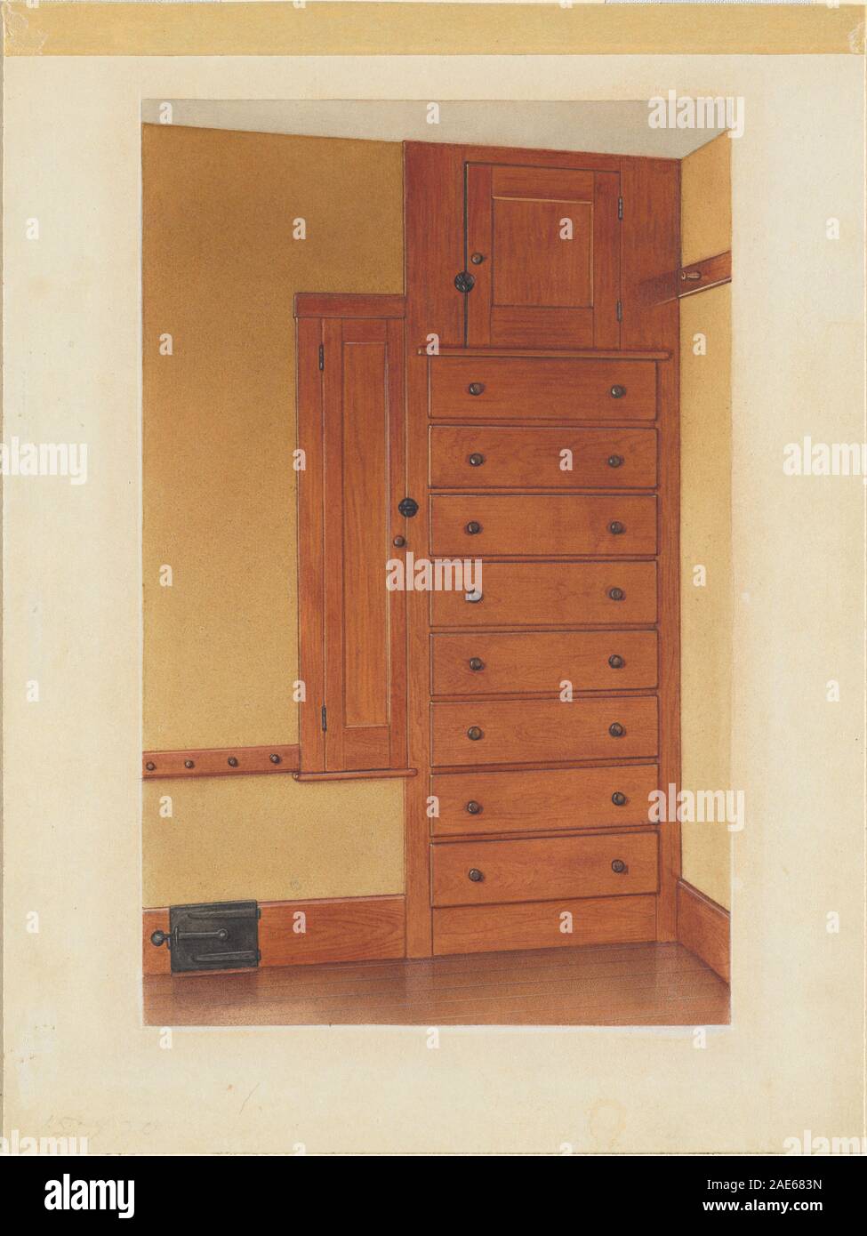 Builtin Cupboard and Drawers; circa 1937 date Alfred H Smith, Builtin